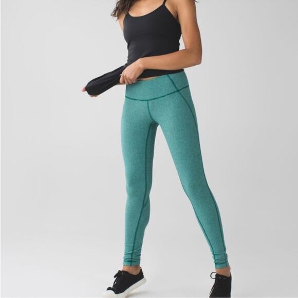 Lululemon Women’s Wunder Under Heathered Wee Stripe Menthol Green Leggings Sz 10 - Picture 11 of 11